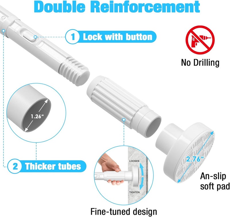 MEXAU White Tension Curtain Rods 41-87 In Extra Long Outdoor Patio Curtain Rods No Drilling Adjustable Heavy Duty Tension Rods for Windows Bathroom Living Room Curtains, Rod Diameter 1.26In - Image 3
